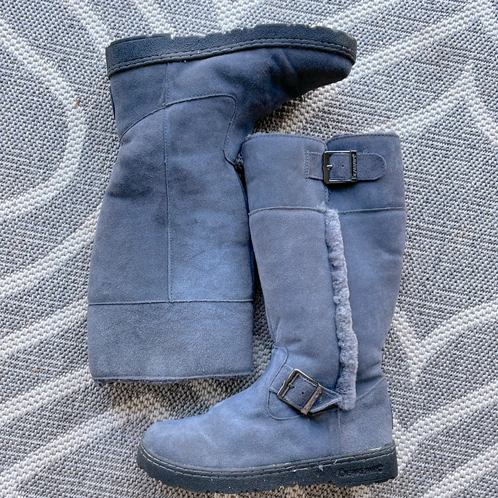 BEARPAW tall suede gray boots size US 10 warm winter comfy long college